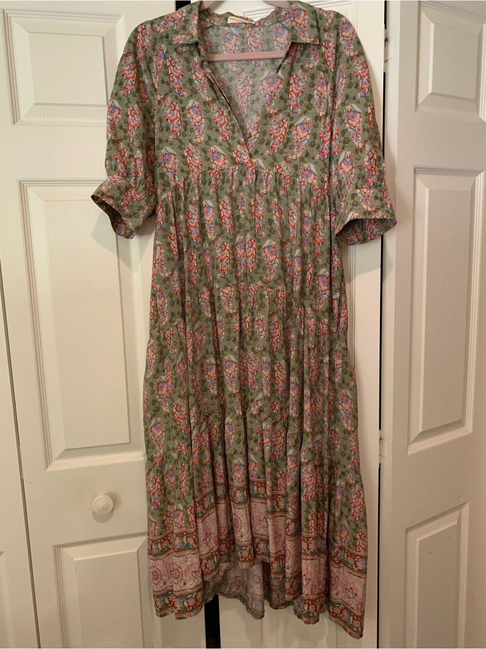 Natural Life Green Floral Midi Dress with V-Neck